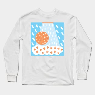 Orange Hearts and Rain Drops Abstract Long Sleeve T-Shirt